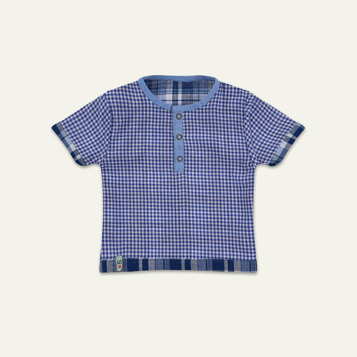 organic cotton reversible check short sleeve top and bear set - image 3