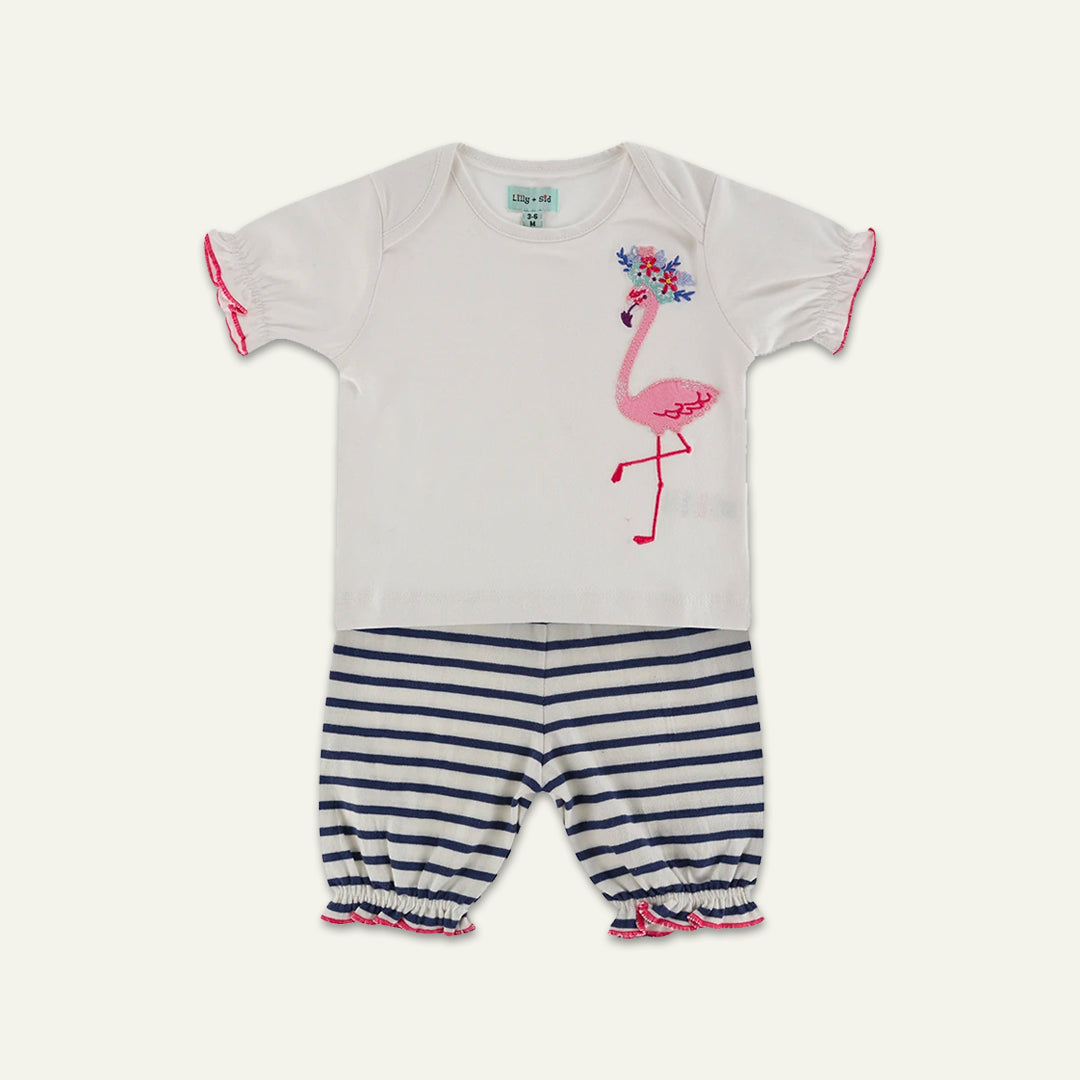 organic cotton flamingo applique short sleeve top and stripe set - image 1 