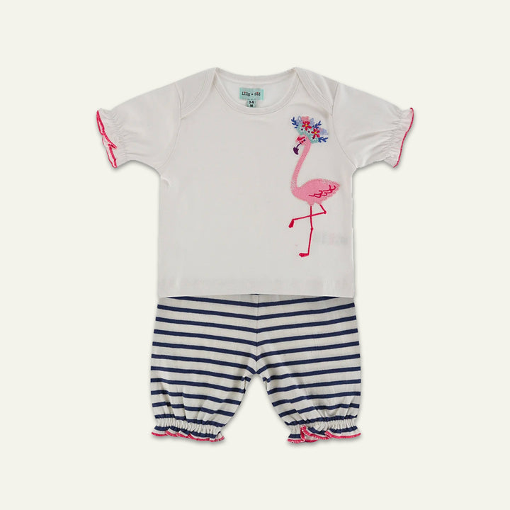organic cotton flamingo applique short sleeve top and stripe set - image 1 