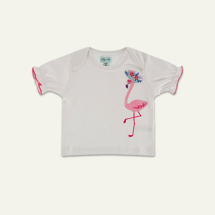 organic cotton flamingo applique short sleeve top and stripe set - image 3