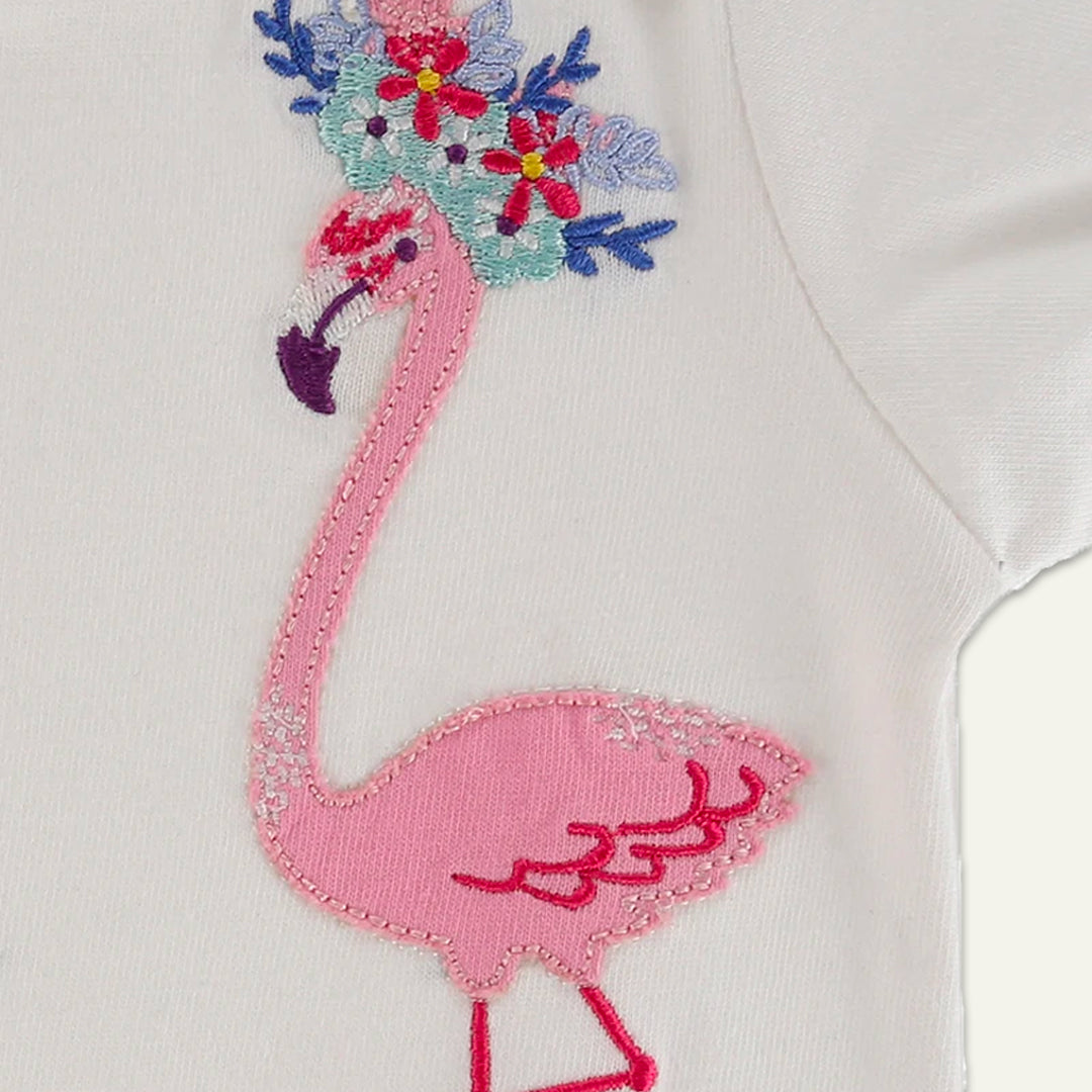 organic cotton flamingo applique short sleeve top and stripe set - image 2