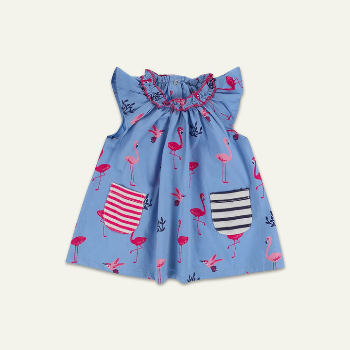 organic cotton Multicoloured Flamingo Print Dress And stripe Leggings Set - image 3