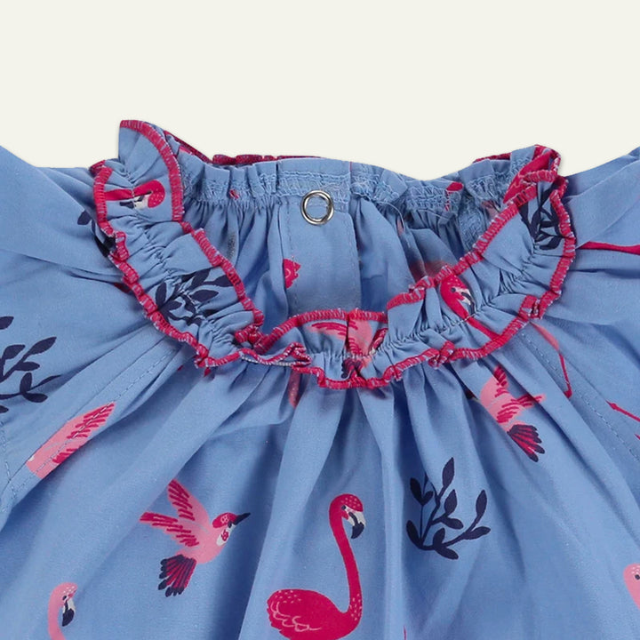 organic cotton Multicoloured Flamingo Print Dress And stripe Leggings Set - image 2