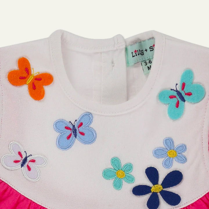 organic cotton Pink Butterfly Applique yoke Romper - image 3