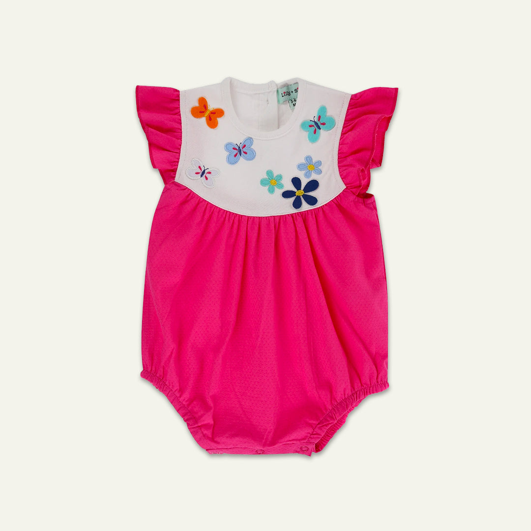 organic cotton Pink Butterfly Applique yoke Romper - image 1