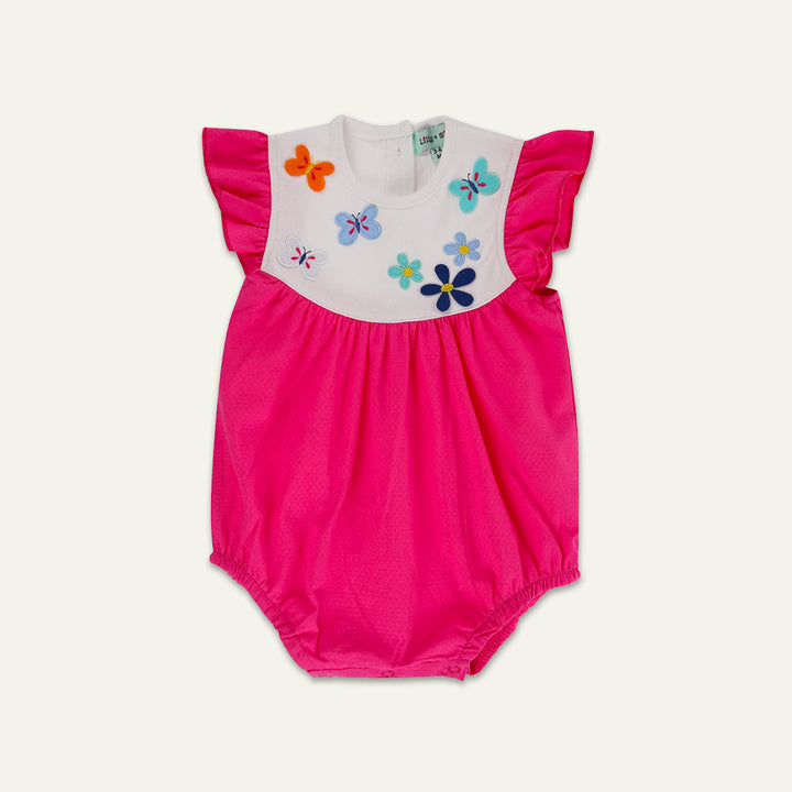 organic cotton Pink Butterfly Applique yoke Romper - image 1