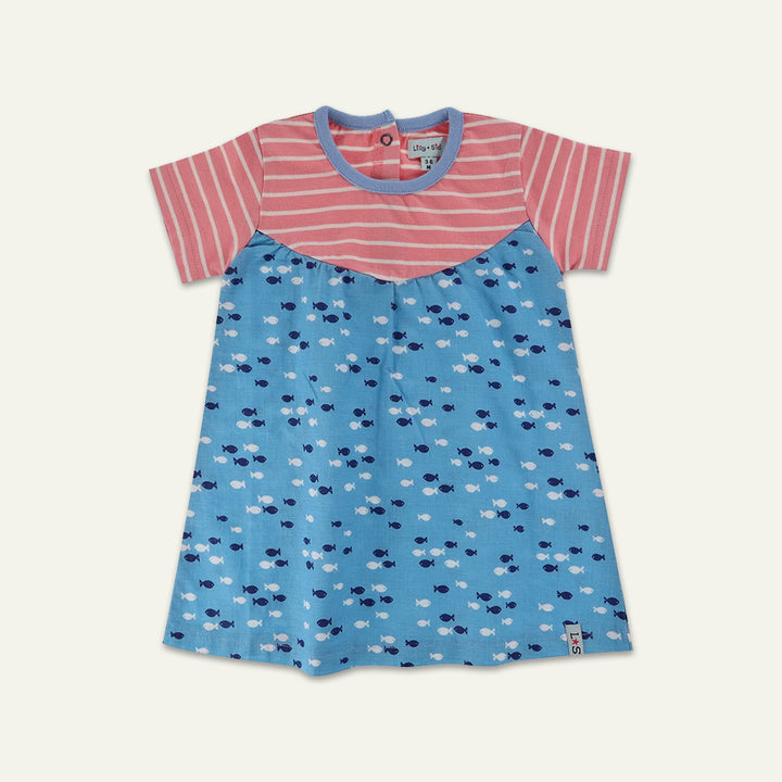 organic cotton kids stripe and fish print short sleeve dress - image 1