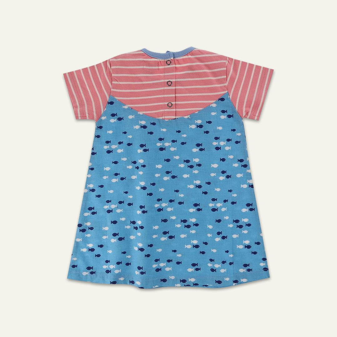 organic cotton kids stripe and fish print short sleeve dress - image 2