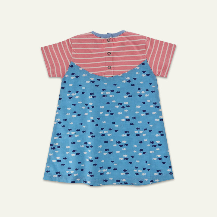 organic cotton kids stripe and fish print short sleeve dress - image 2