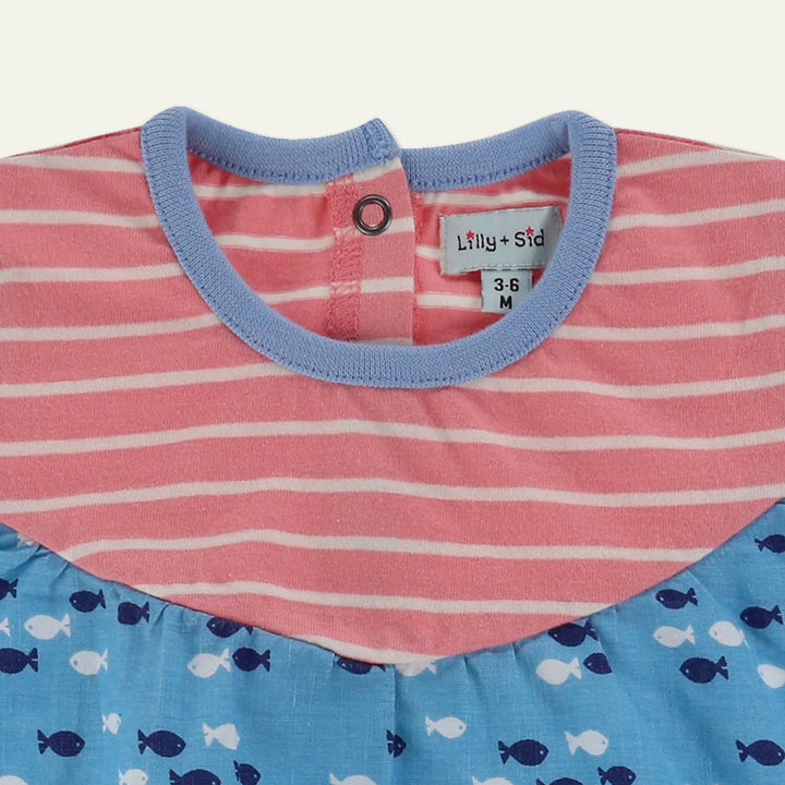 organic cotton kids stripe and fish print short sleeve dress - image 3