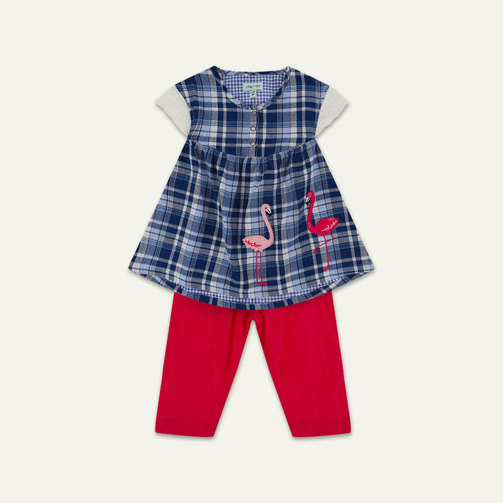 organic cotton Flamingo applique and Check Dress And Leggings Set - image 1