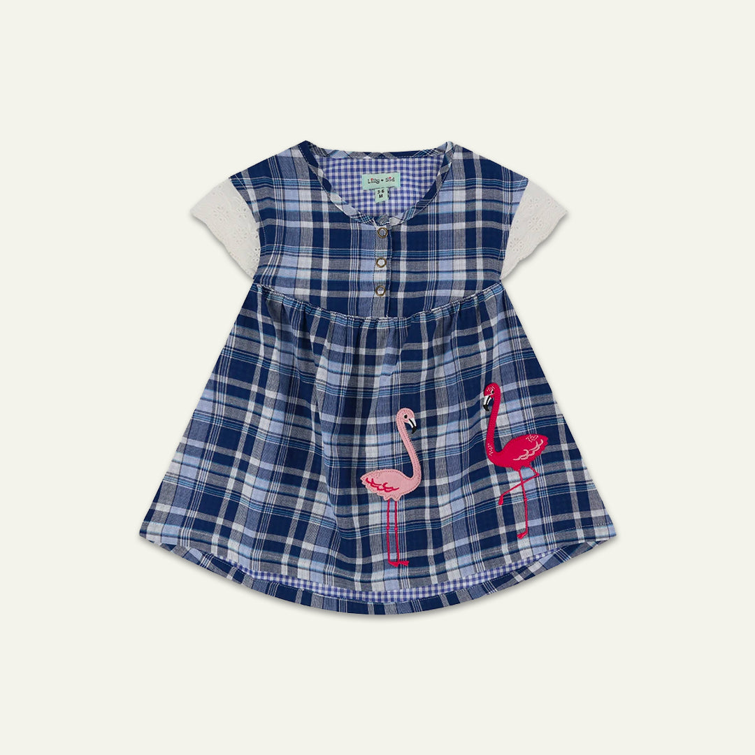organic cotton Flamingo applique and Check Dress And Leggings Set - image 2
