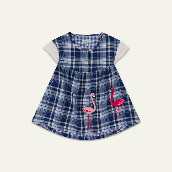organic cotton Flamingo applique and Check Dress And Leggings Set - image 2