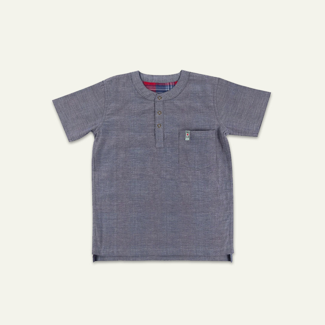 organic cotton Reversibe check and chambray short sleeve t-shirt - image 2