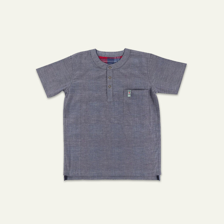 organic cotton Reversibe check and chambray short sleeve t-shirt - image 2