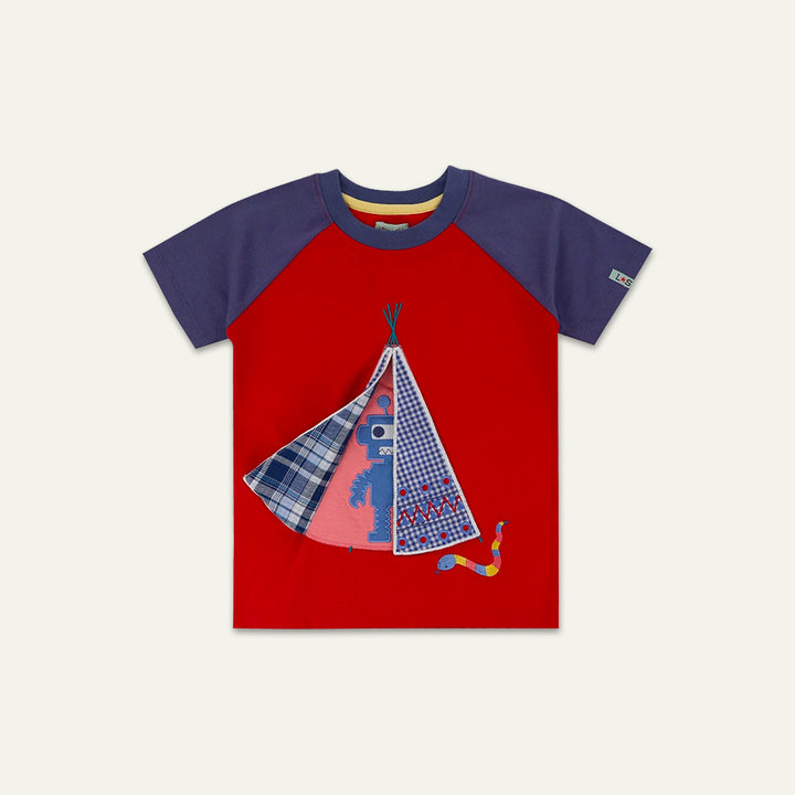 organic cotton Red Robot In A Teepee Applique Top - image 1