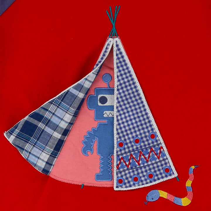 organic cotton Red Robot In A Teepee Applique Top - image 2