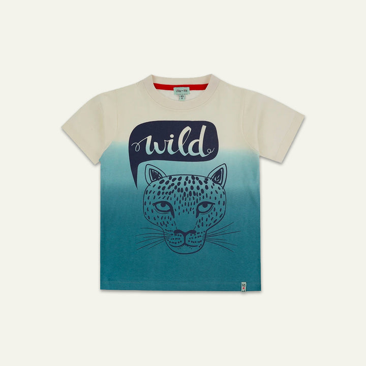 organic cotton dip dyed wild cat graphic short sleeve t-shirt - image 1 