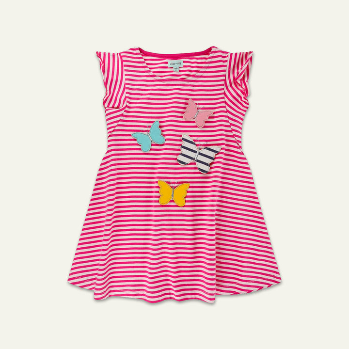 organic cotton butterfly applique and pink stripe dress - image 1