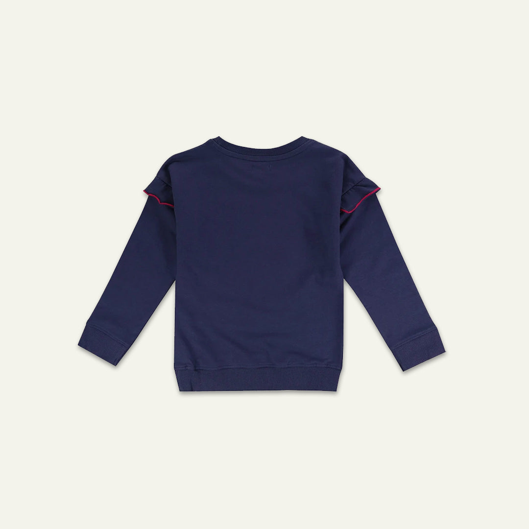 organic cotton Navy Wild cat Slogan Sweatshirt with frill sleeves - image 3