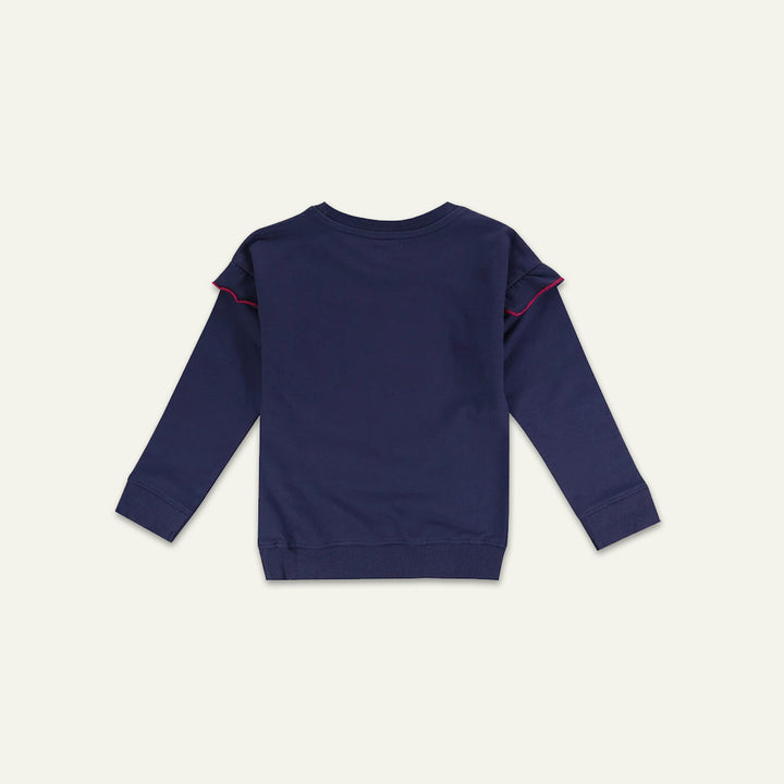 organic cotton Navy Wild cat Slogan Sweatshirt with frill sleeves - image 3