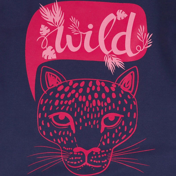 organic cotton Navy Wild cat Slogan Sweatshirt with frill sleeves - image 2