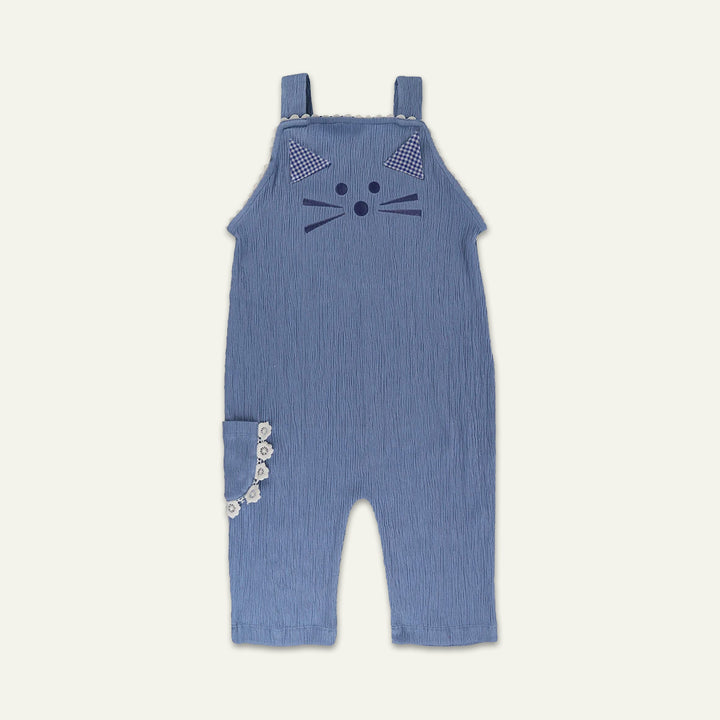 organic cotton Blue Cat Applique Dungarees with frill pocket - image 1