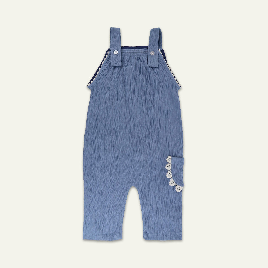 organic cotton Blue Cat Applique Dungarees with frill pocket - image 2