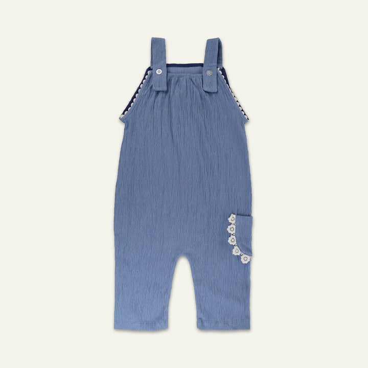 organic cotton Blue Cat Applique Dungarees with frill pocket - image 2