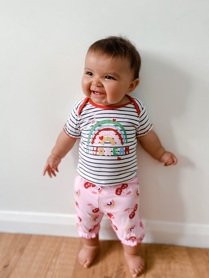 organic cotton stripe top sweet cherry print set - image 4