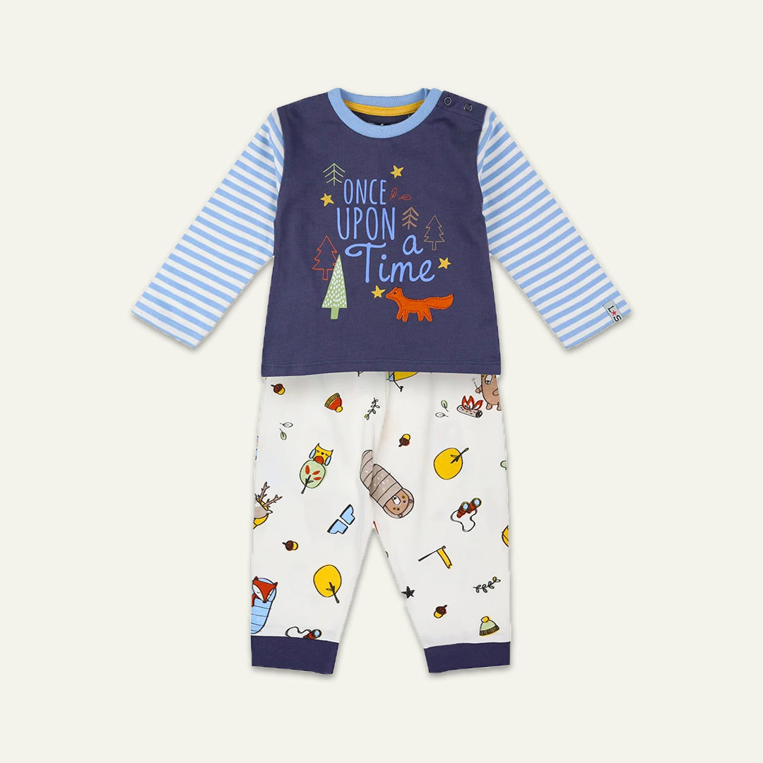 organic cotton applique and stripe fun sleeve top with printed tracksuit set - image 1