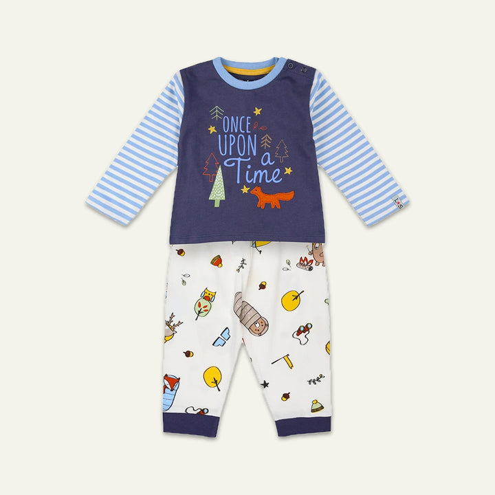 organic cotton applique and stripe fun sleeve top with printed tracksuit set - image 1
