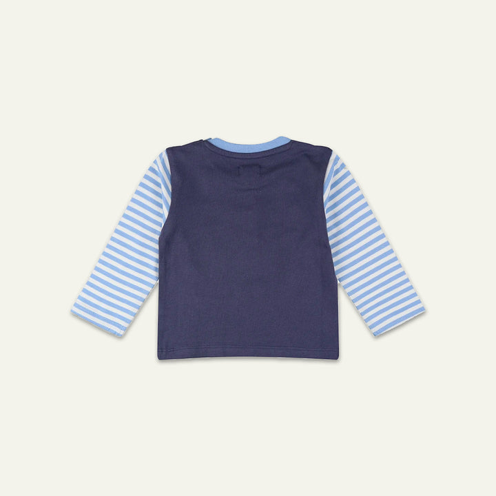 organic cotton applique and stripe fun sleeve top with printed tracksuit set - image 2