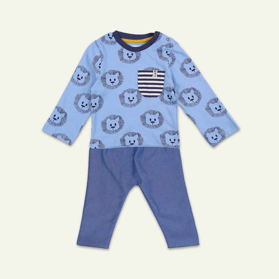 organic cotton Blue Happy Lion Print Top And Legging Set - image 1