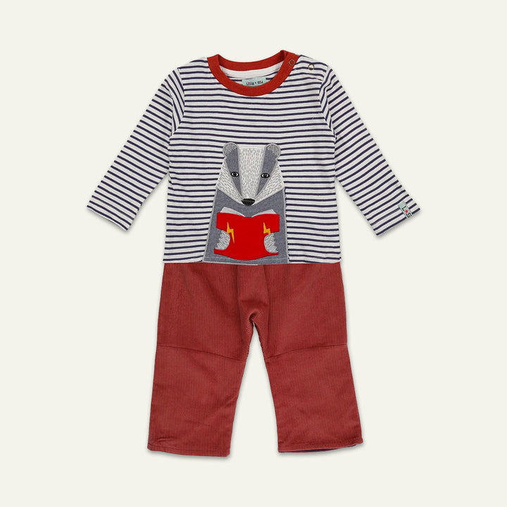 organic cotton Multicoloured Badger Applique Top And Trouser Set - image 1
