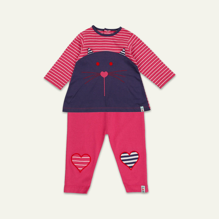organic cotton Red Cat Appliqu and stripe Dress And Legging Set - image 1