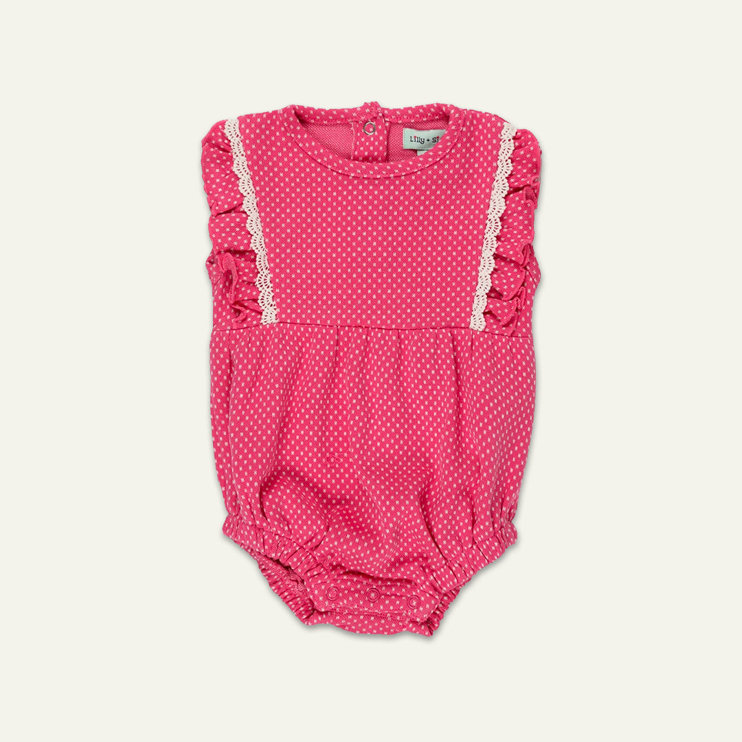 organic cotton polka dot and lace insert romper - image 1