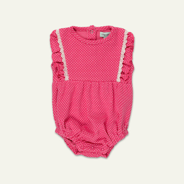 organic cotton polka dot and lace insert romper - image 1
