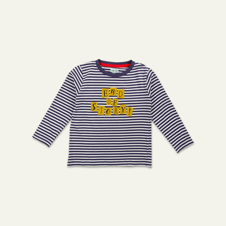 organic cotton Multicoloured End Of Story Slogan Print and stripe full sleeves top - image 1