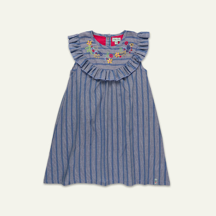 organic cotton kids FLORAL EMBROIDERED STRIPE DRESS - image 1