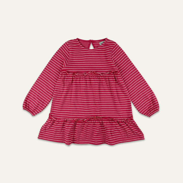 organic cotton Red Stripe Print tiered Dress - image 1