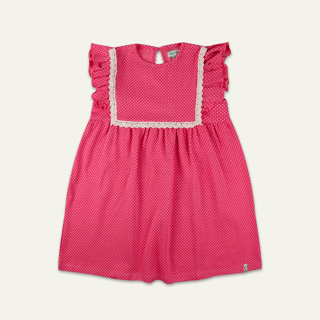 organic cotton kids frill sleeved lace insert dress - image 1