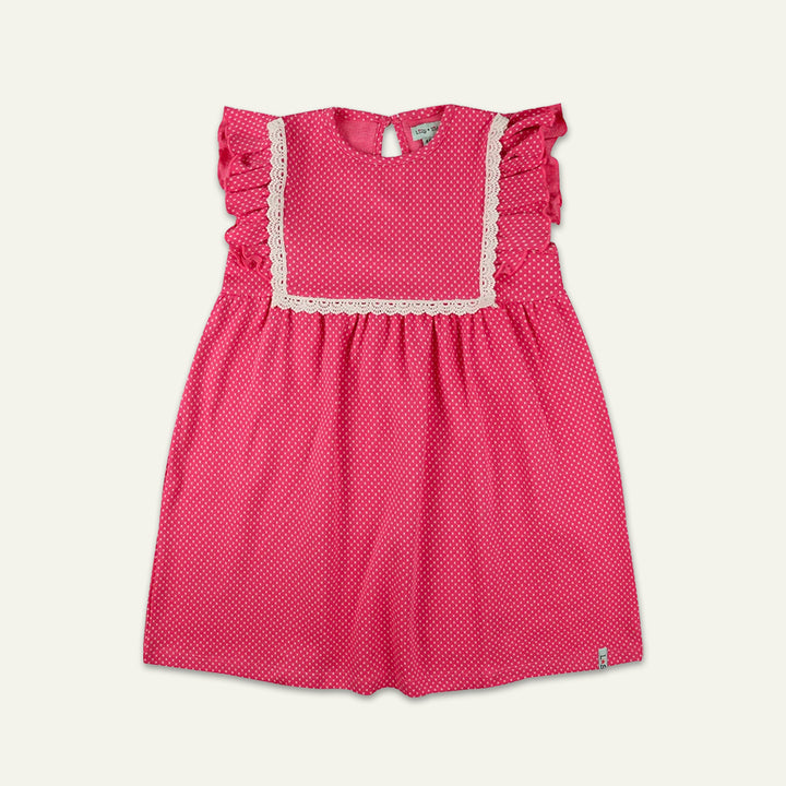 organic cotton kids frill sleeved lace insert dress - image 1